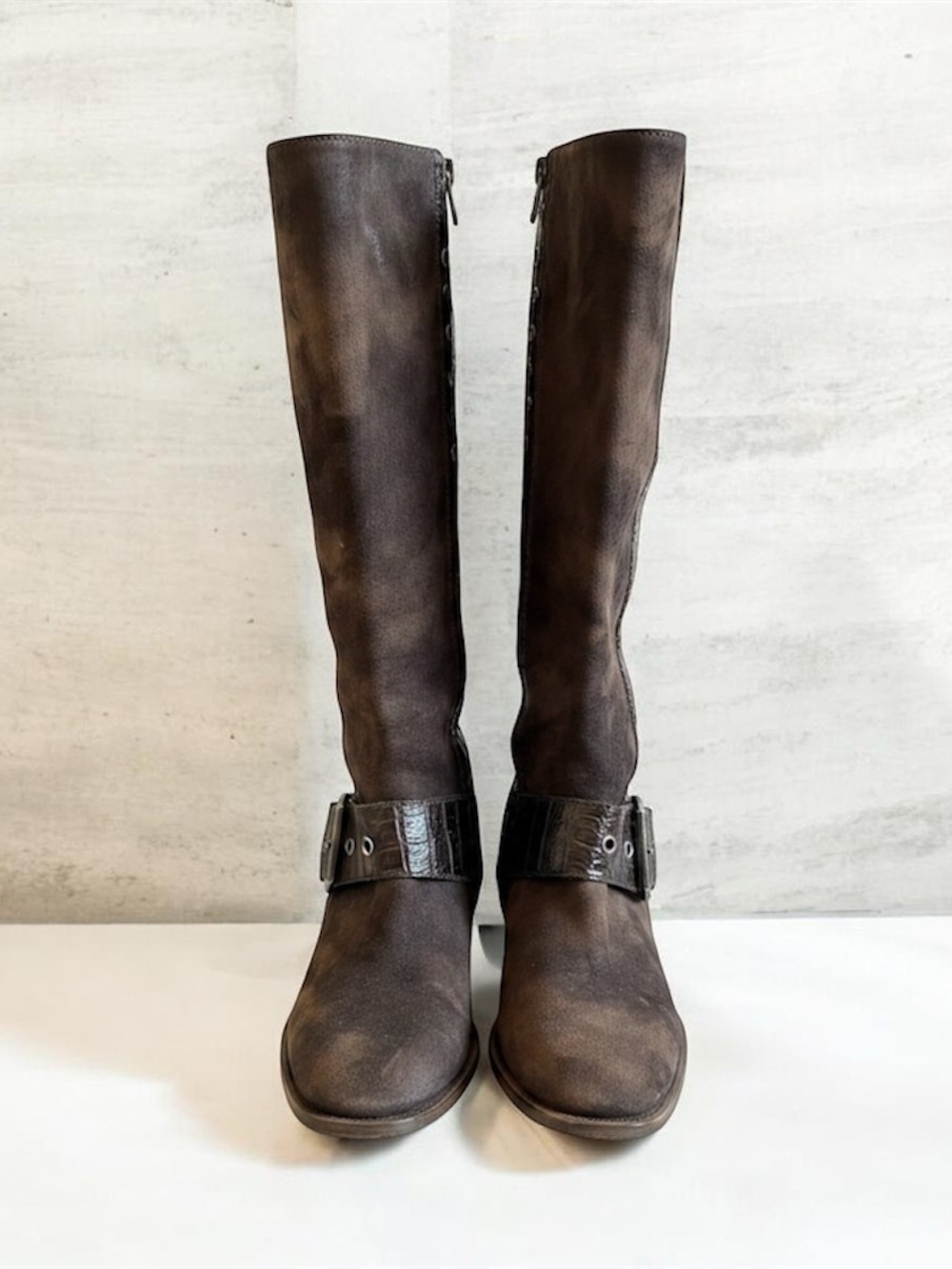 Donald J. Pliner Tall Buckle Riding Boots - Dark Brown